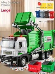 Simulated Alloy Front Garbage Truck, Toy Cleaning, Garbage Sorting Bin, Sanitation And Cleaning Engineering Model, Car Boy Halloween Gift