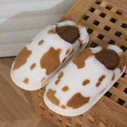 Cute Cow Spotted Plush Slippers