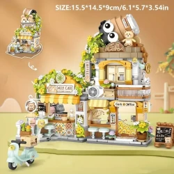 1077pcs Little Bear Coffee Shop/860pcs Panda Tea House Mini Building Blocks Toy, Cute Street View Architectural Model Set, Room Decorations, New Year Gift, Christmas Gift, Birthday Gift