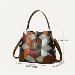 Elegant Women's Bucket Handbag with Geometric Pattern