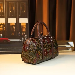 Vintage Floral Boston Handbag for Women