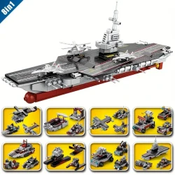 546pcs Military Series 8 In 1 Aircraft Carrier Educational Puzzle Small Building Blocks DIY Assembling Toys Christmas Halloween Gift