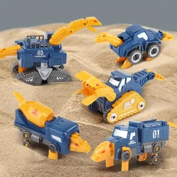 Construction Toy Dinosaur Vehicles Magnetic Set, 5-in-1 Educational STEM Building Car Kit, Transform Into Big Robot, Birthday Gift