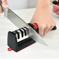 4-Stage Professional Knife Sharpener – Diamond and Ceramic Rods, Safe Design