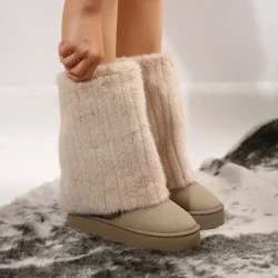 Thick-soled Round-toed Plush Snow Boots Winter Warm Mid-tube Furry Cotton Shoes For Women Short Boot