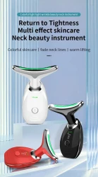 Neck Face Beauty Device Colorful LED Photon Therapy Skin Tighten Reduce Double Chin Anti Wrinkle Remove Lifting Massager