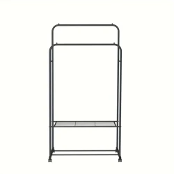 Mobile Double Rail Clothes Rack with Storage Shelves