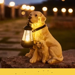 Solar Powered LED Dog Lantern Statue