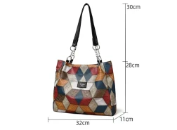 Retro Geometric Pattern Color-matching Shoulder Bag Fashion Large Capacity Stitching Handbag For Women Totes