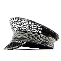 Women's Diamond Wedding Hat Silver Sequined Diamonds Photography Hat Peaked Cap Flat-top Hat Performance Cap