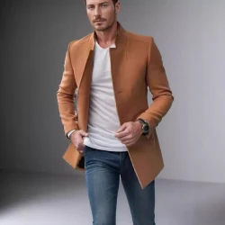 Men's Slim Coat Fashion Single-breasted Solid Color Business Jackets Fall And Winter Tops Outwear Clothing