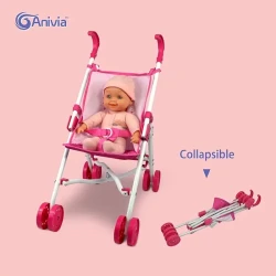 ANIVIA 5PCs Baby Doll Stroller Set - Baby Doll Accessories Set Includes Doll Stroller/Doll Crib/Play Mat/Feeding Toy/Diaper Bag, Nursery Role Play Set (27.94cm Doll Included), Halloween, Christmas, gift