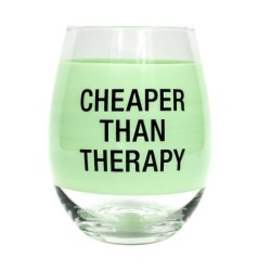 Wine Glass: Cheaper Than Therapy (Mint)