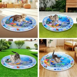 Splash-Proof Interactive Cat Play Mat with Floating Fish Design - Durable PVC