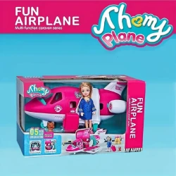 1set Dream Princess Doll Fashion Airplane Playset - Pink Color, Traveling Suitcase, Puppy Pet Toys, No Electricity, Perfect for Halloween and Christmas Gift