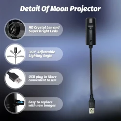 1pc LED Projector Light + 3 Color Moon Filaments - USB Portable, 360° Rotatable Decorative Light