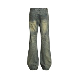 Vintage Men's Loose Yellow Mud Dyed Jeans