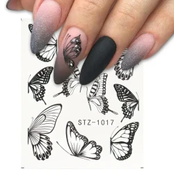 Black Butterfly Nail Decals and Stickers Flower Blue