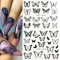 Black Butterfly Nail Decals and Stickers Flower Blue