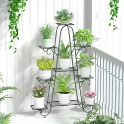 9-Tier Metal Plant Stand - Multi-Layer Flower Pot Holder for Indoor & Outdoor Use