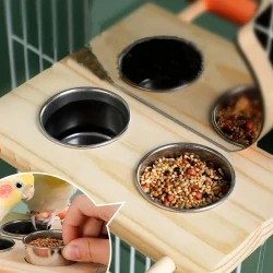 Bird Play Toy with Perch Stand & Mirror - Stainless Steel Feed Cups for Parrots