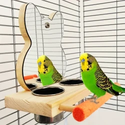 Bird Play Toy with Perch Stand & Mirror - Stainless Steel Feed Cups for Parrots