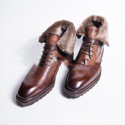 Round Head Front Lace-up Wool Mouth Low-cut British Style Chunky Heel Low Men's Boots
