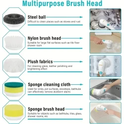 Electric Scrubber With 5 Replaceable Brush Heads,