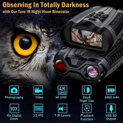 Binocular Infrared Night Vision Device, 3.0-inch Widescreen Design, 10x Digital Zoom, Built-in Rechargeable Battery, Suitable For Farms And Fish Ponds Monitoring, Night Patrol, Night Fishing