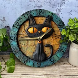 Silent 8x8" Aluminum Wall Clock with Black Cat Design