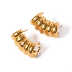 18K Gold Stainless Steel Stripe Hollow Stud Earrings