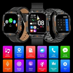 2.01 Inch Large Screen Men's Outdoor Sports Smartwatch Plus - Touchscreen, Waterproof, Motion Tracking, Wireless Connectivity, Android and iPhone Compatible, Fitness Tracker, Notifications, and More