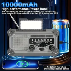 12000mAh Emergency Weather Radio - Solar & Hand Crank Portable Radio