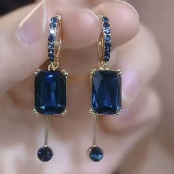 Blue Square Crystal Earrings