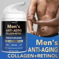 Men's Retinol & Collagen Body Firming Cream - Unscented Anti-Aging Moisturizer with Jojoba Oil, Caffeine & Hyaluronic Acid - Vitamin E Enhanced Full Body Tightening Lotion for All Skin Types - 1.764oz