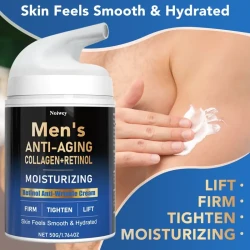 Men's Retinol & Collagen Body Firming Cream - Unscented Anti-Aging Moisturizer with Jojoba Oil, Caffeine & Hyaluronic Acid - Vitamin E Enhanced Full Body Tightening Lotion for All Skin Types - 1.764oz