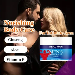 Ginseng & Aloe Vera Men's Massage Cream - 100g, Alcohol-Free Moisturizer with Glycerin, Fresh Scent, All Skin Types, Vitamin E Enriched Body Cream for Hydration & Energy, Ideal for Athletes