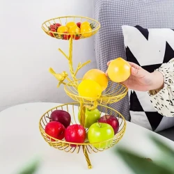 Golden 3-Tier Decorative Metal Fruit Basket