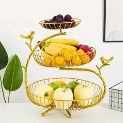 Golden 3-Tier Decorative Metal Fruit Basket