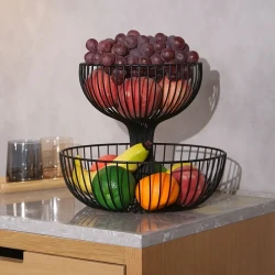 Vintage-Inspired Double Layer Metal Fruit Bowl