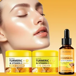 6pcs Turmeric & Vitamin C Skincare Set - Moisturizing Face, Eye, Hand & Foot Creams, Essential Oil, Shampoo - Hydrating, Anti-Aging, Fine Pore Minimizing, Long-Lasting Hydration, Alcohol-Free, Suitable for All Skin Types