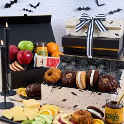 Fruit, Cheese, and Bundt Cakes Spooky Gift Tower