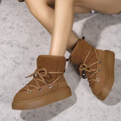 Lace-up Snow Boots Winter Flat Thick-soled Height-enhancing Cotton Shoes