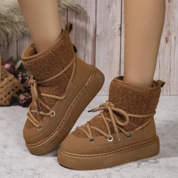 Lace-up Snow Boots Winter Flat Thick-soled Height-enhancing Cotton Shoes