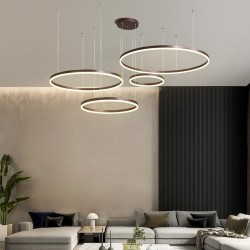 2023 Modern LED Chandelier - Brushed Rings Ceiling Mounted Lamp (Gold & Coffee)