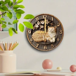 Charming Tabby Cat & Cherry Blossom Wall Clock