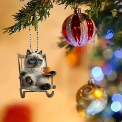 Vibrant 2D Siamese Cat Acrylic Flat Car Hanging Decoration