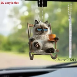 Vibrant 2D Siamese Cat Acrylic Flat Car Hanging Decoration