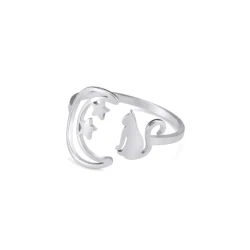 Personalized Simple Women's Crescent Star Cat Ring