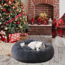 Fluffy Donut Dog Bed Warm Soft Long Plush